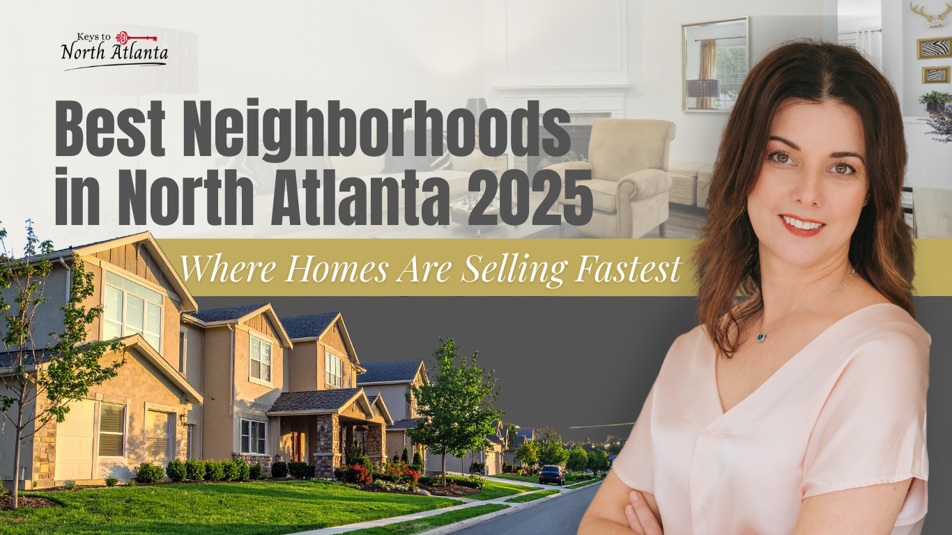 Real estate professional stands in front of a banner
