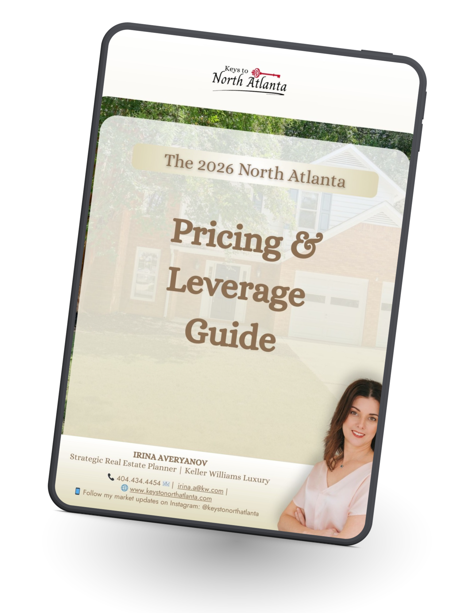 2026 North Atlanta Pricing & Leverage Guide booklet cover with a smiling woman and black frame