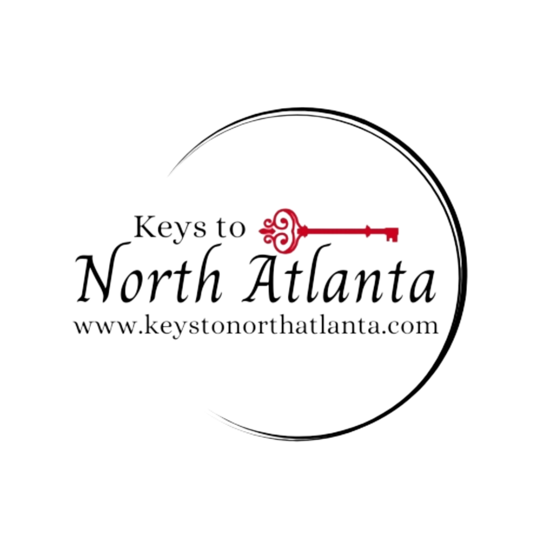 Logo for Keys to North Atlanta: Black circle, red key, text