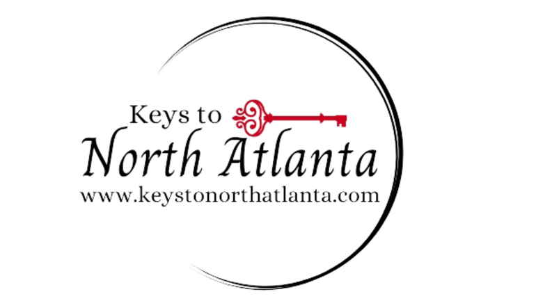 Logo for Keys to North Atlanta: Black circle around text and a red key. Website: keystonorthatlanta.com.