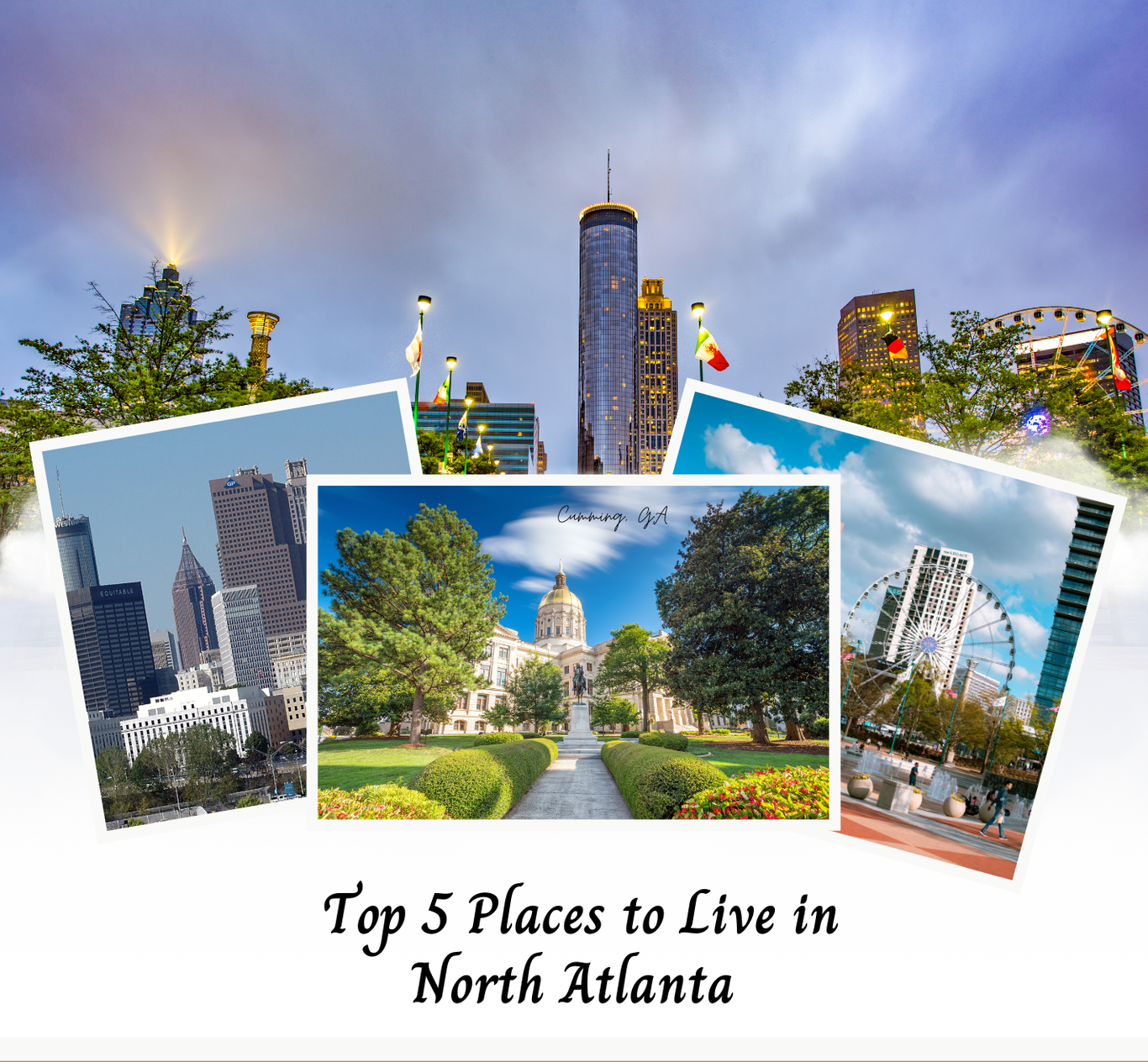 Composite of Atlanta landmarks with text: