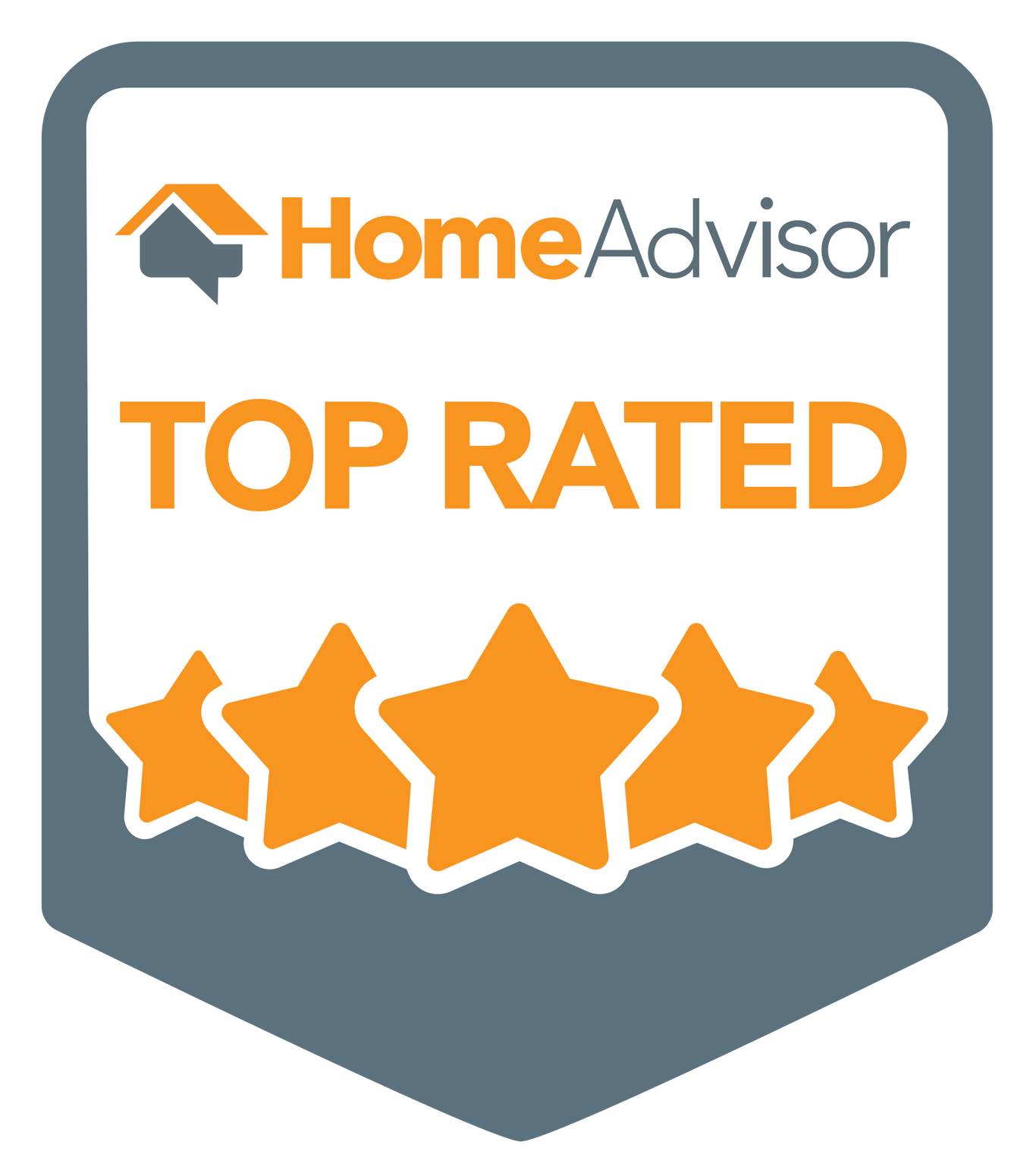 A home advisor top rated badge with four stars.