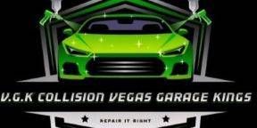 Green sports car logo with &ldquo;V.G.K Collision Vegas Garage Kings&rdquo; text on a black background