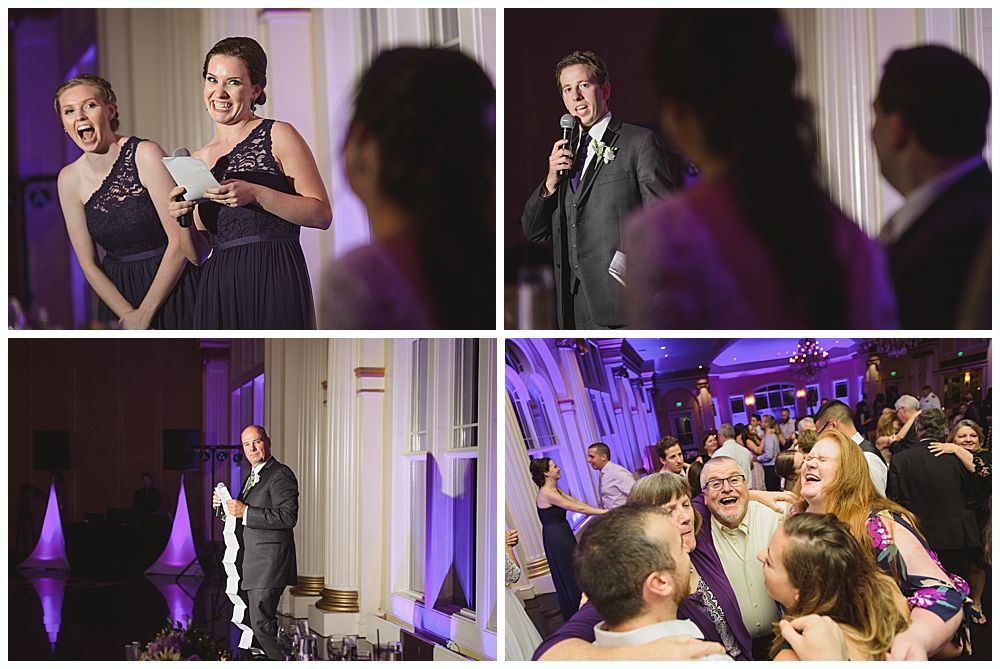 Wedding reception: speakers, speeches, dancing, and joy in a formal setting.