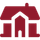 A dark red icon of a house with a central doorway and a chimney on the roof.