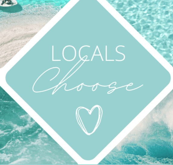 A sign that says locals choose with a heart
