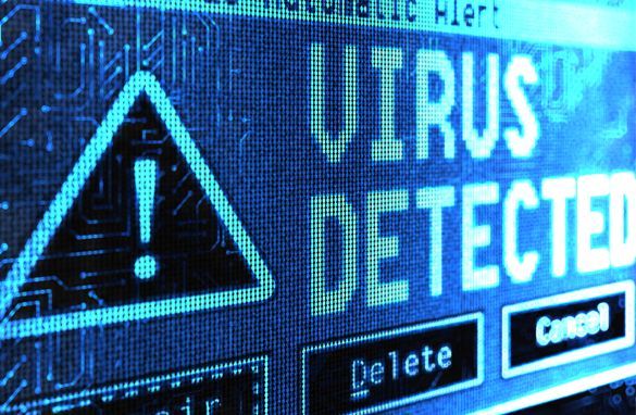 A computer screen that says virus detected on it