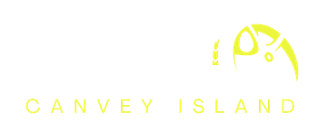 Canvey Island logo with a stylized bird in yellow on a white background.
