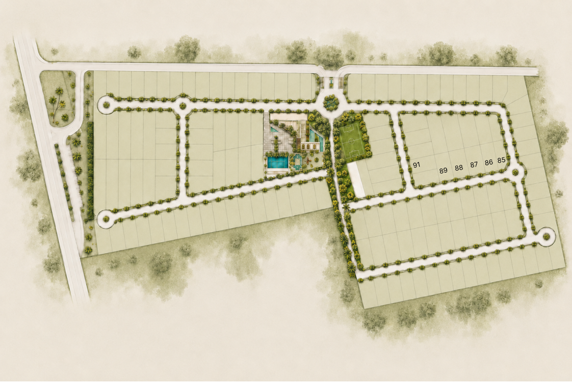 Masterplan de Salama Premium Living con los lotes 85 a 91