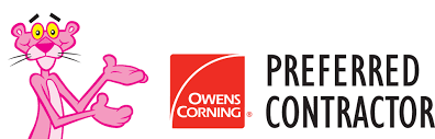 Pink Panther gesturing toward Owens Corning 