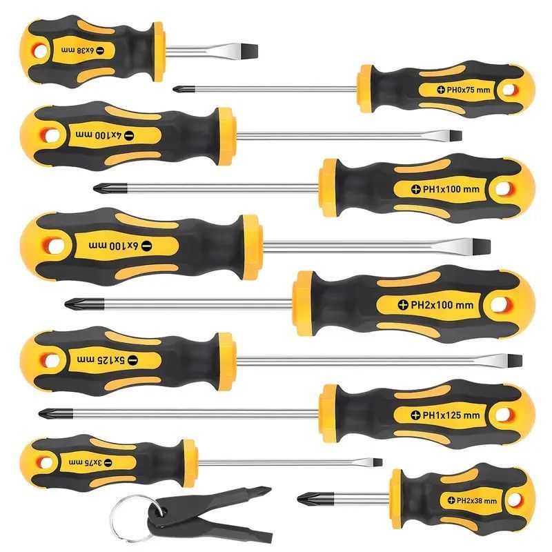 12pcs/set Of Magnetic Screwdrivers, 5 Phillips And 5 Slotted Professional Buffer