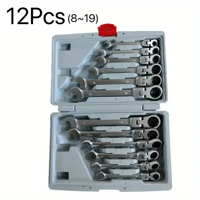 12pcs Dual-use Ratchet Head Quick Wrench Set Hardware Tools 72 Teeth 180 Degree Rotation (Engraved With CHROME VANADIUM