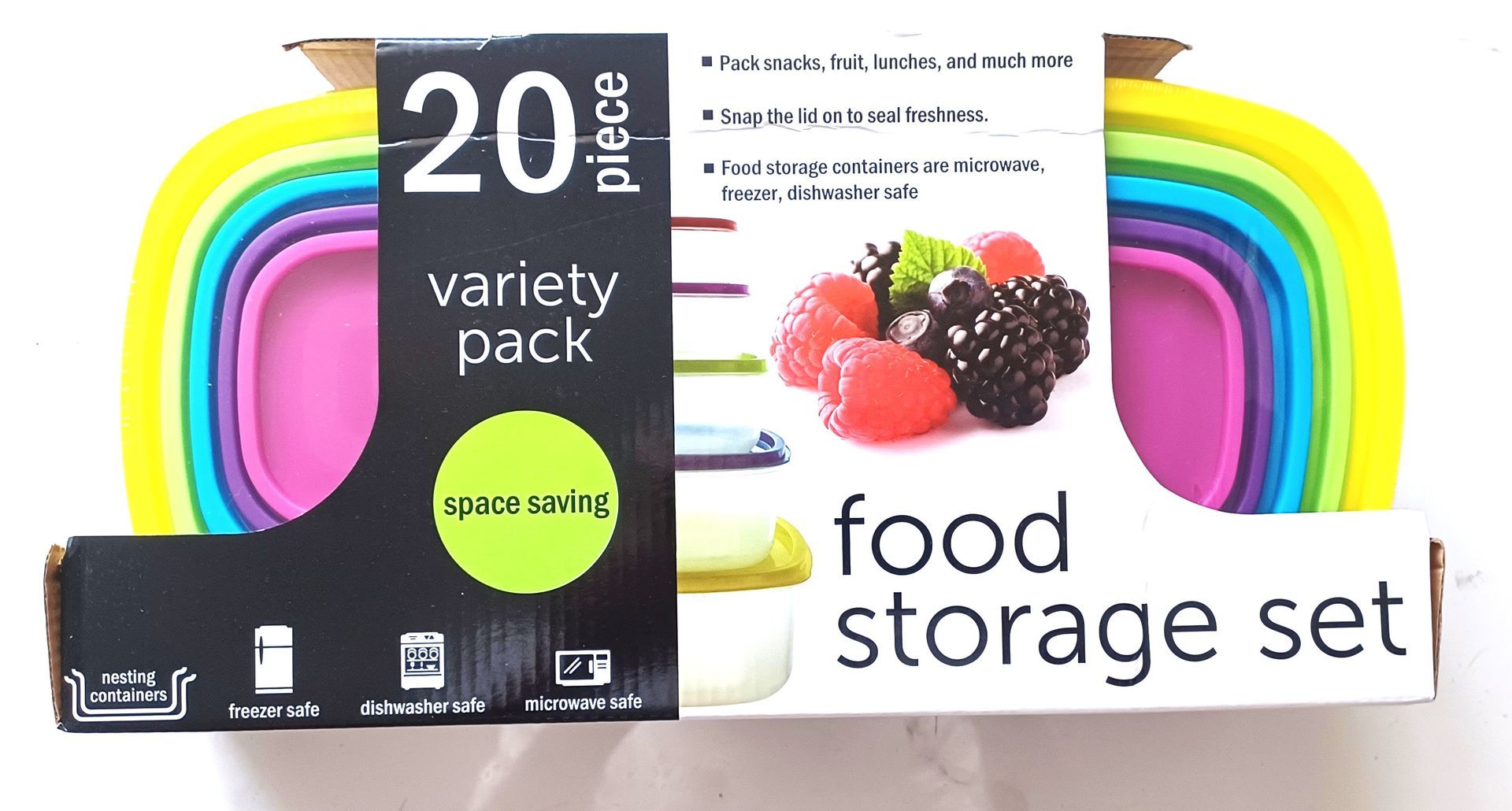 Handy Helpers Variety Pack Food Storage Containers 20 piece Set, Clear Plastic