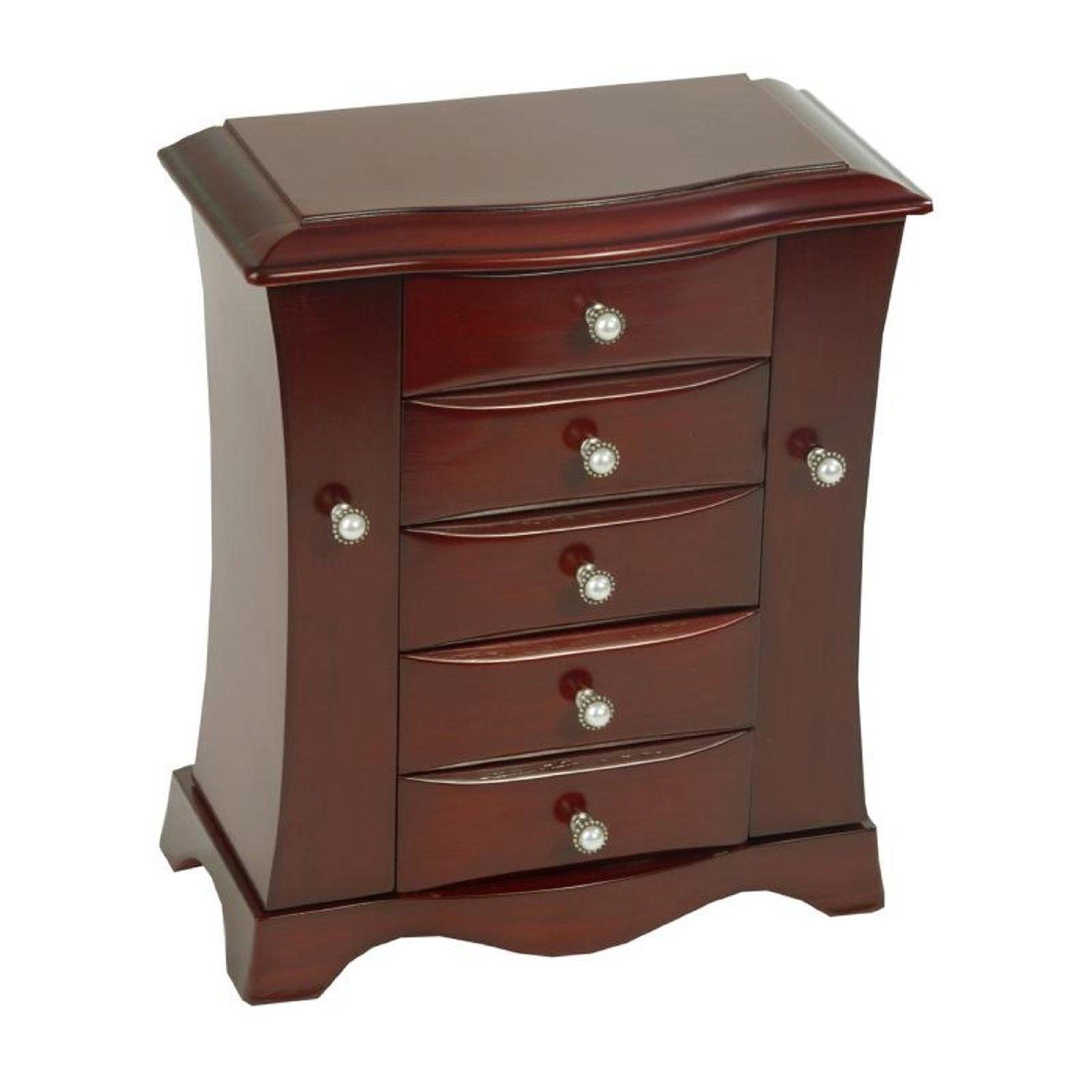 4-Drawer Jewelry Box in Cherry / Mahogany Wood Finish - FREE SHIPPING