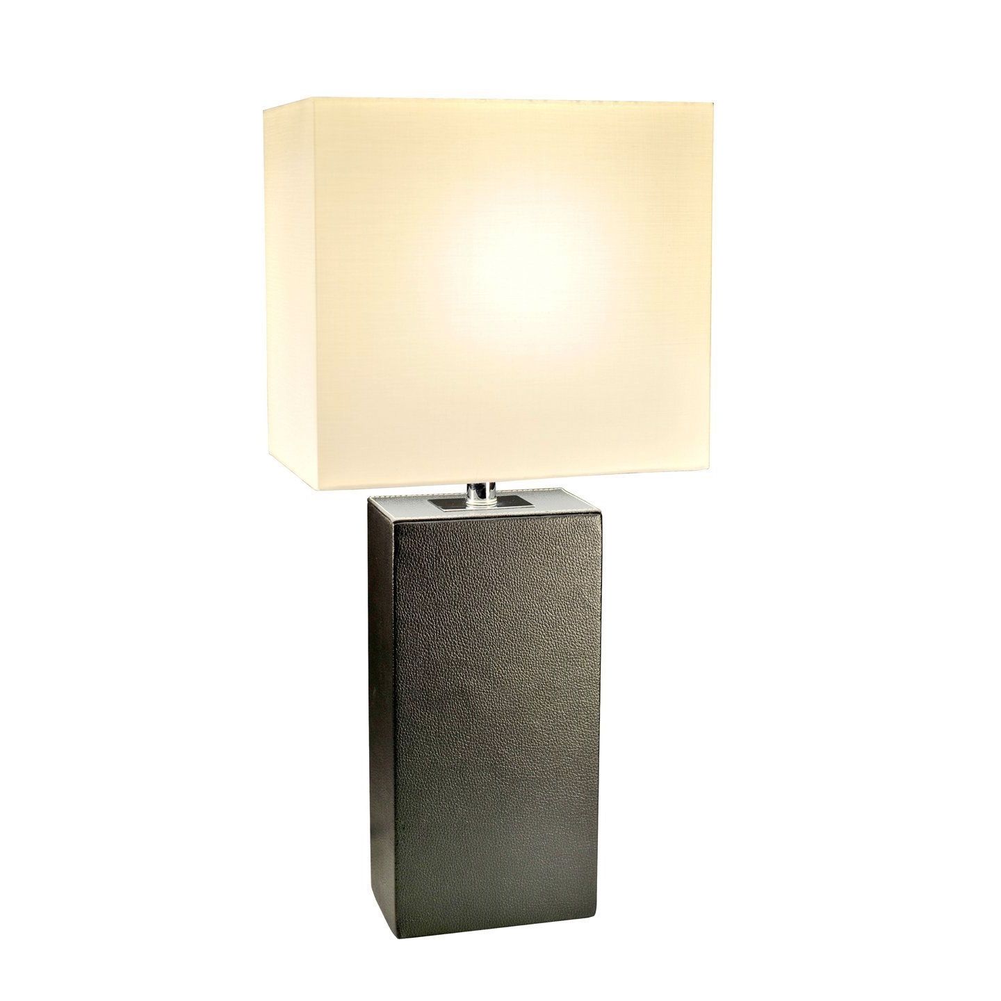 Contemporary Black Leather Table Lamp with White Fabric Shade - FREE SHIPPING