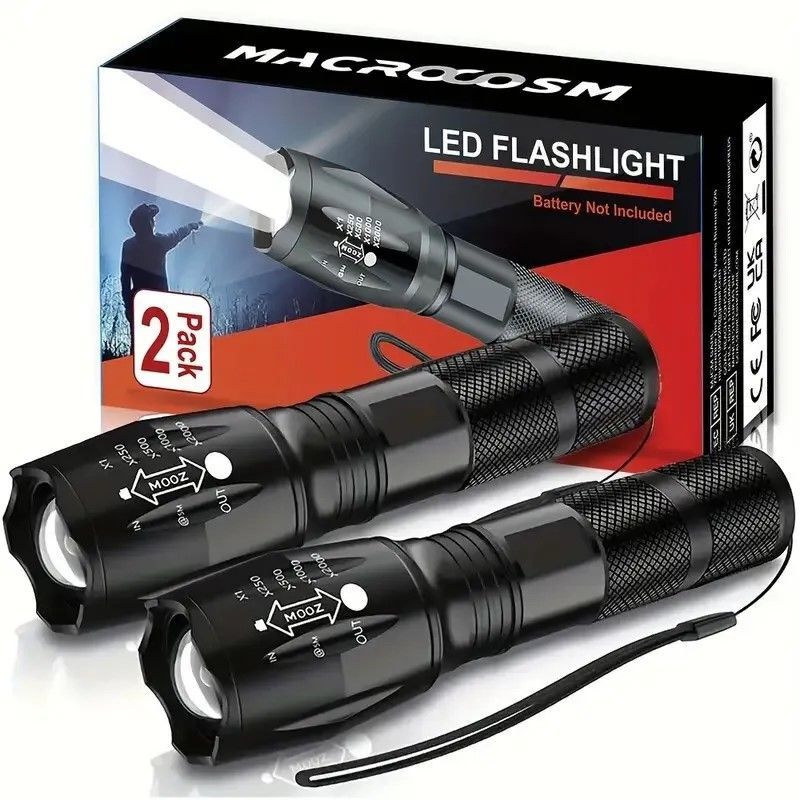 2pcs LED Flashlights, High Lumen Tactical Flashlights With 5 Modes, Waterproof