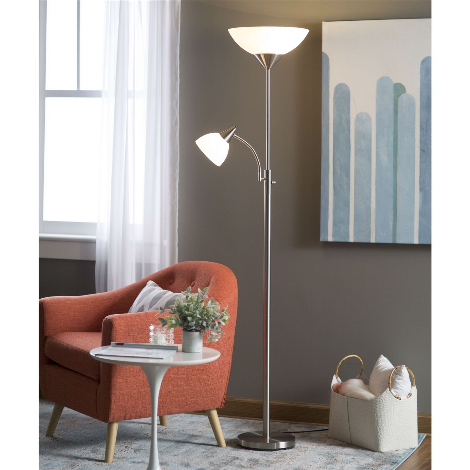 Modern 71-inch High Floor Lamp with Gooseneck Reading Light - FREE SHIPPING