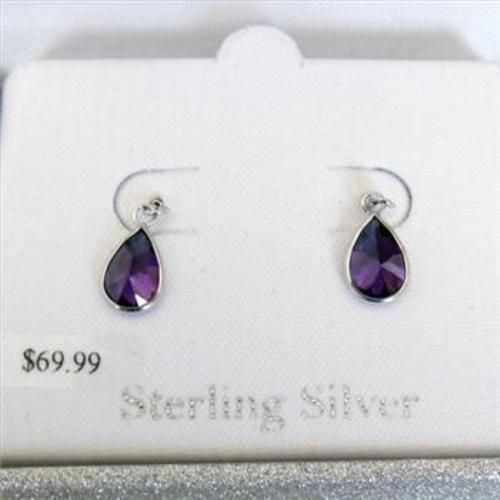 BRAND NEW Sterling Silver Purple Tear Drop Earrings