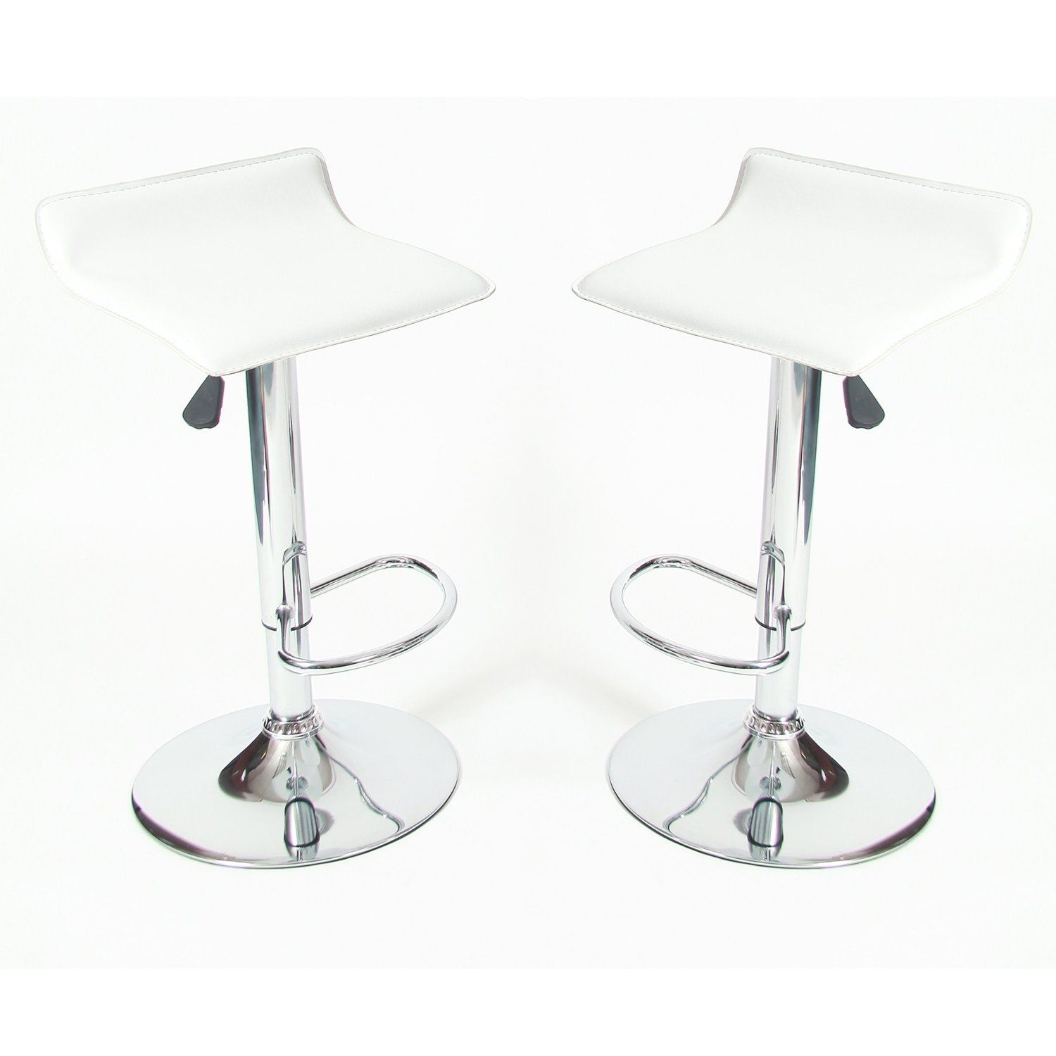 Set of 2 - Modern Chrome Air Lift Swivel Bar Stool with White Seat  - FREE SHIPPING