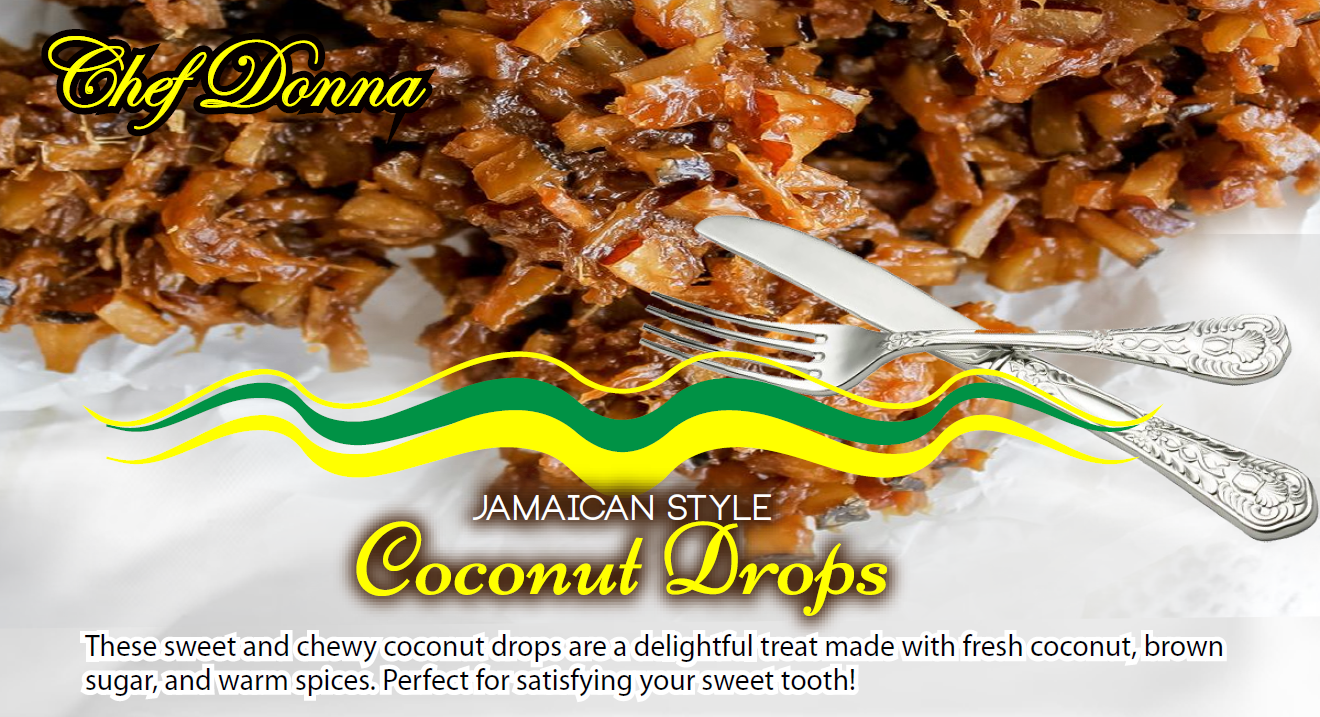 Jamaican-style coconut drops. Close-up of caramelized coconut candy, with a fork and knife.