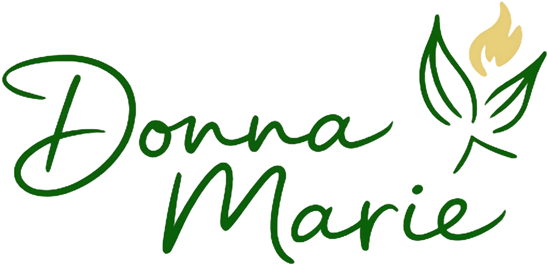 Donna Marie script logo with brown text and a stylized leaf-flame icon