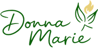 Donna Marie script logo with brown text and a stylized leaf-flame icon