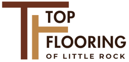 Logo for Top Flooring of Little Rock with brown and tan stylized letters T and F.