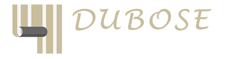 Logo with the word "DUBOSE" in a script font next to a graphic of a partially unrolled scroll.