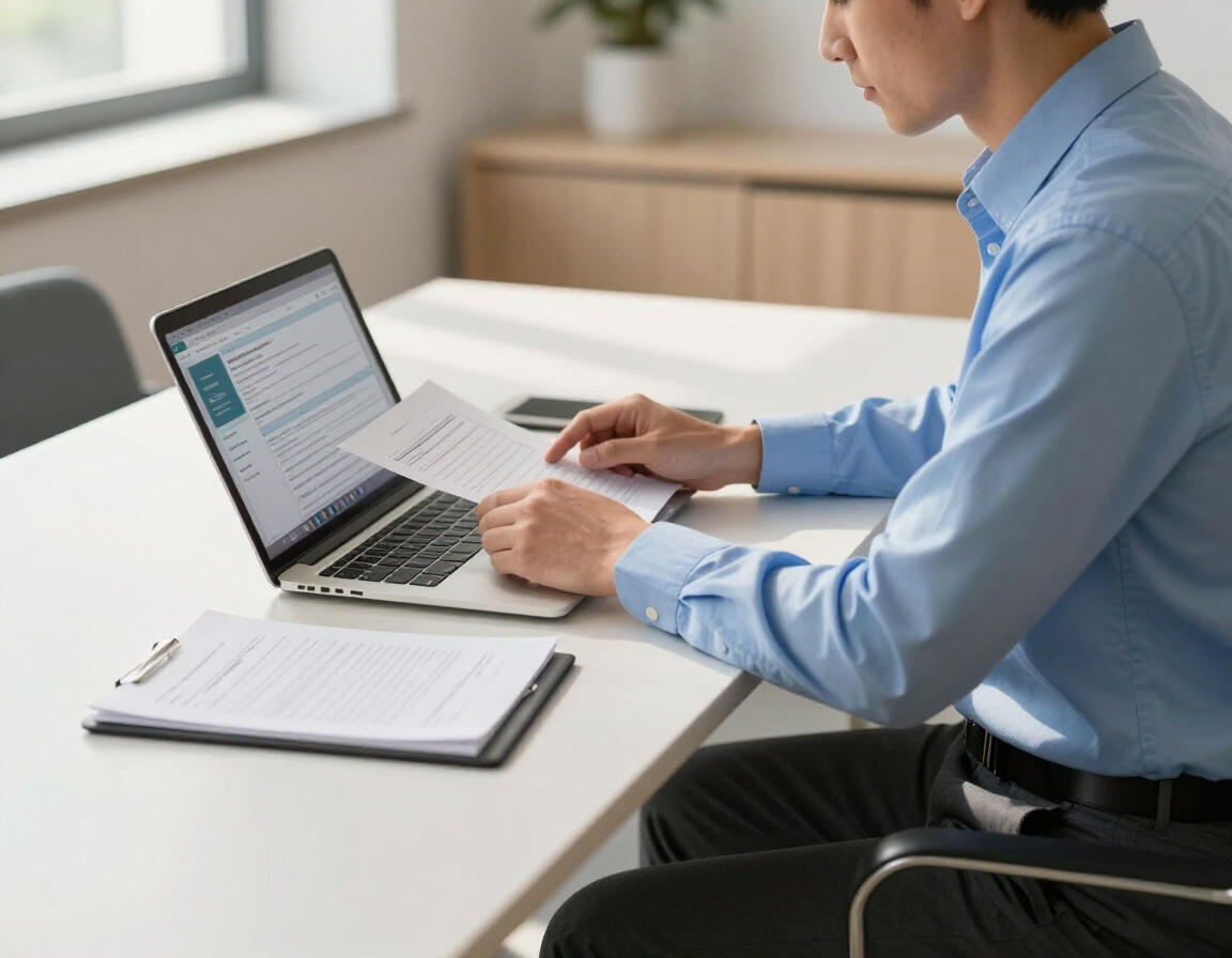 Mitarbeiterin einer Behörde prüft ein Online-Formular am Laptop