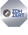 Ein zdh zert-Logo auf silbernem Hintergrund