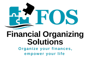 FOS Financial Organizing Solutions logo with teal puzzle pieces and tagline &ldquo;Organize your finances, empower your life.&rdquo;