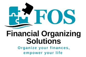 FOS Financial Organizing Solutions logo with teal puzzle pieces and tagline “Organize your finances, empower your life.”