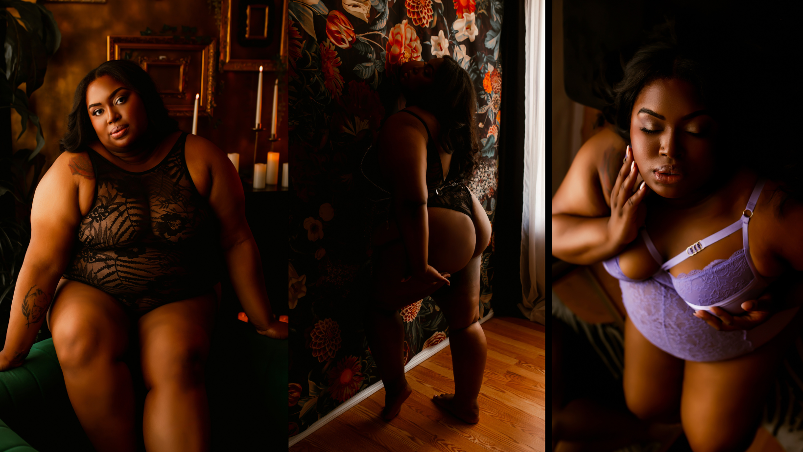 A woman in lingerie is posing for a picture in a dark room.