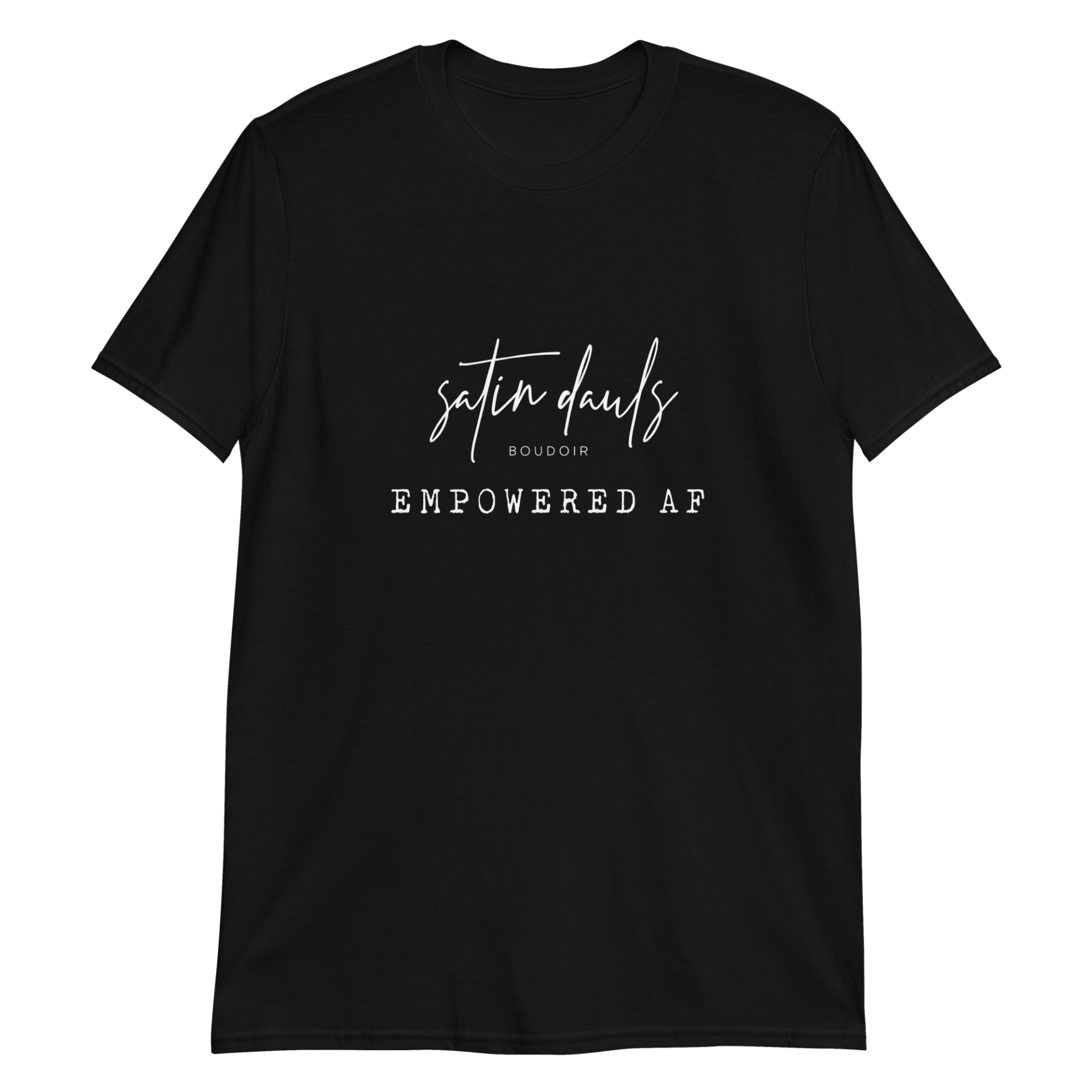 A black t-shirt that says empowered ap on it