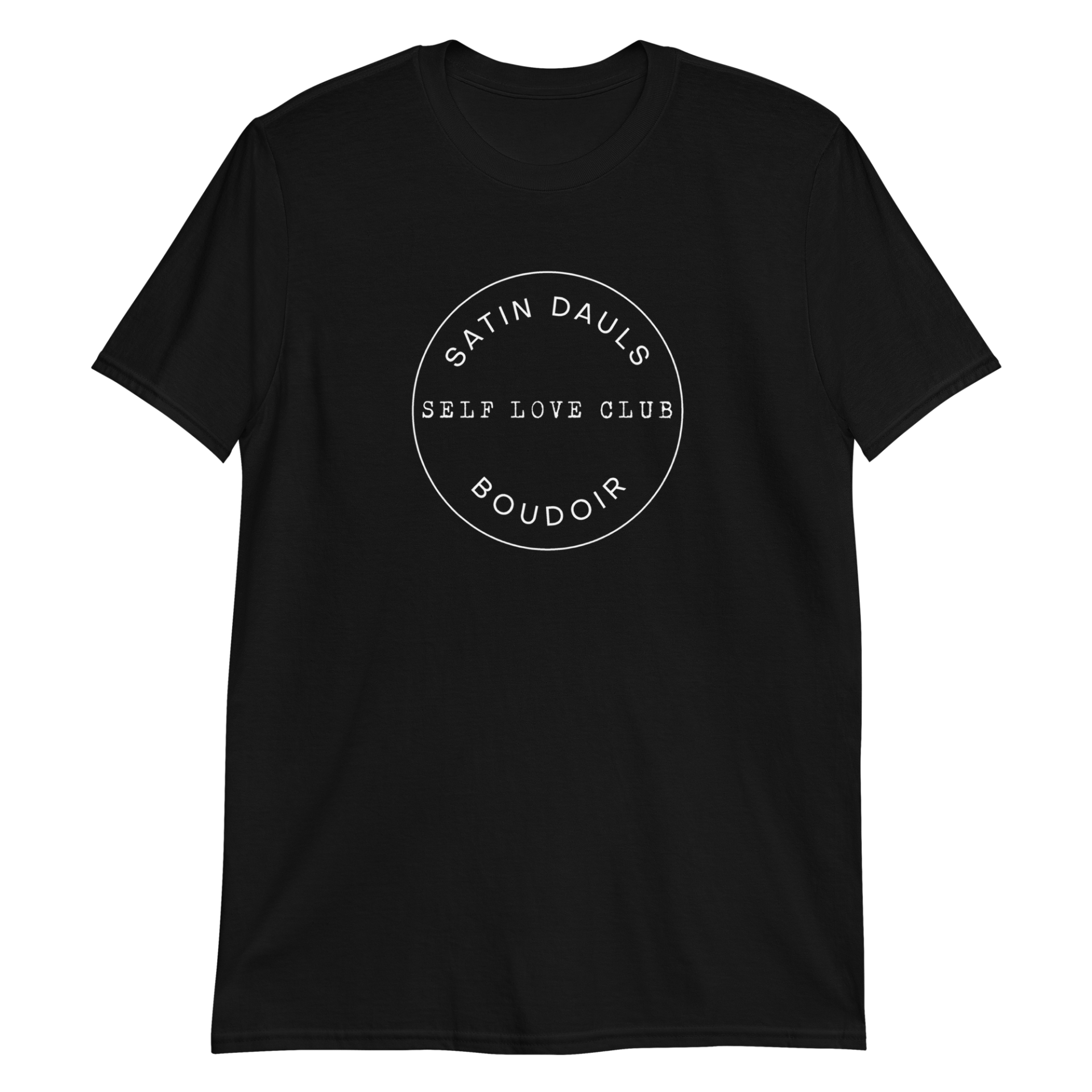 A black shirt that says satin dauls on it
