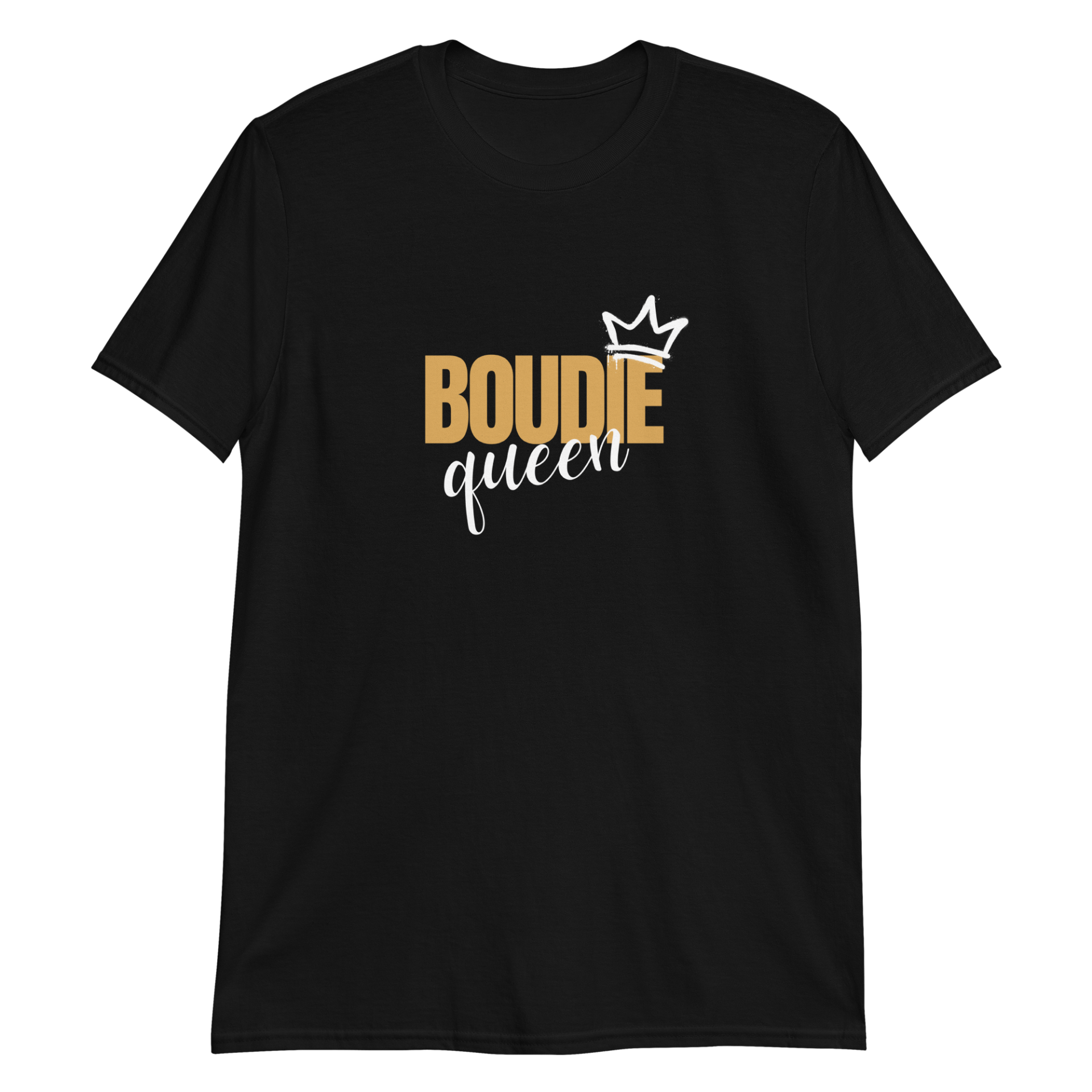 A black t-shirt with the words boudie queen on it