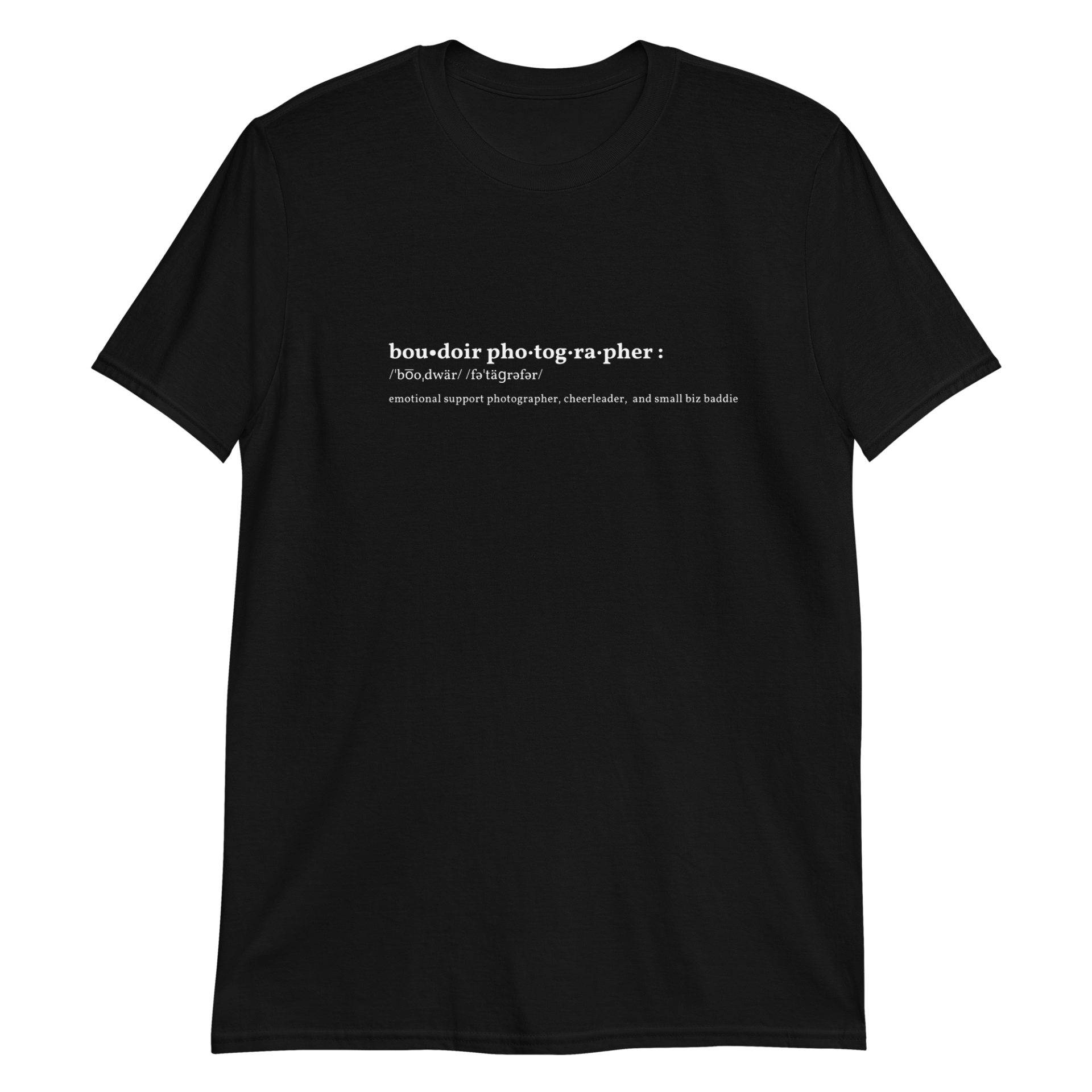 A black t-shirt with the word boudoir on it