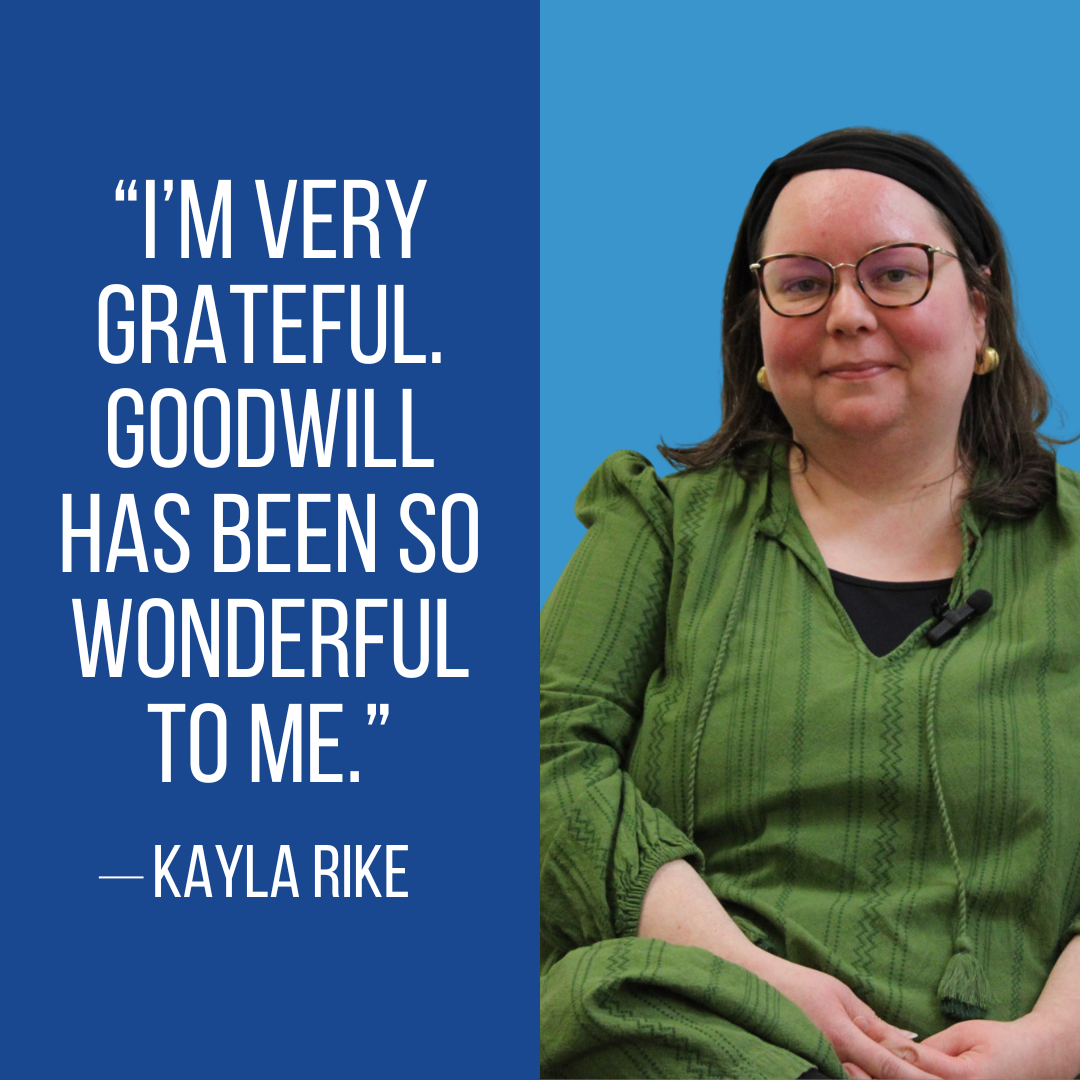 A woman is sitting in front of a quote by kayla rike