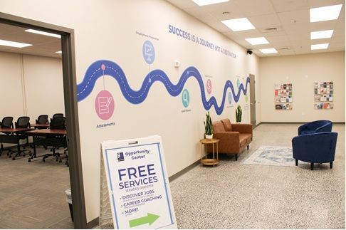 There is a sign in the hallway that says `` free services ''.