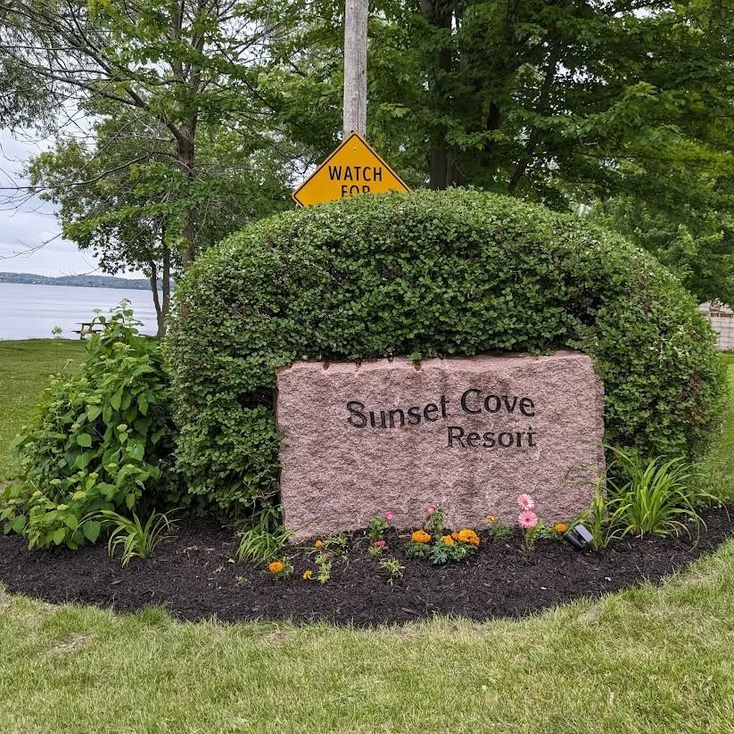 Landscaped sign reading 