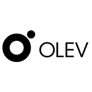 Logo: anello e punto neri, “OLEV” in carattere sans-serif nero a destra.