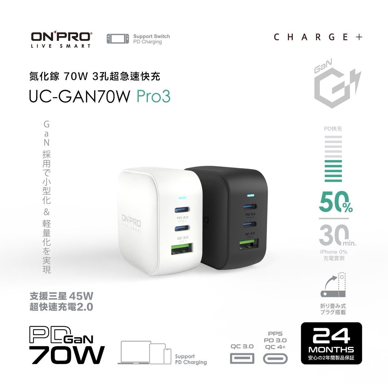 【ONPRO】Pro3 PD70W 氮化鎵GaN超急速快充