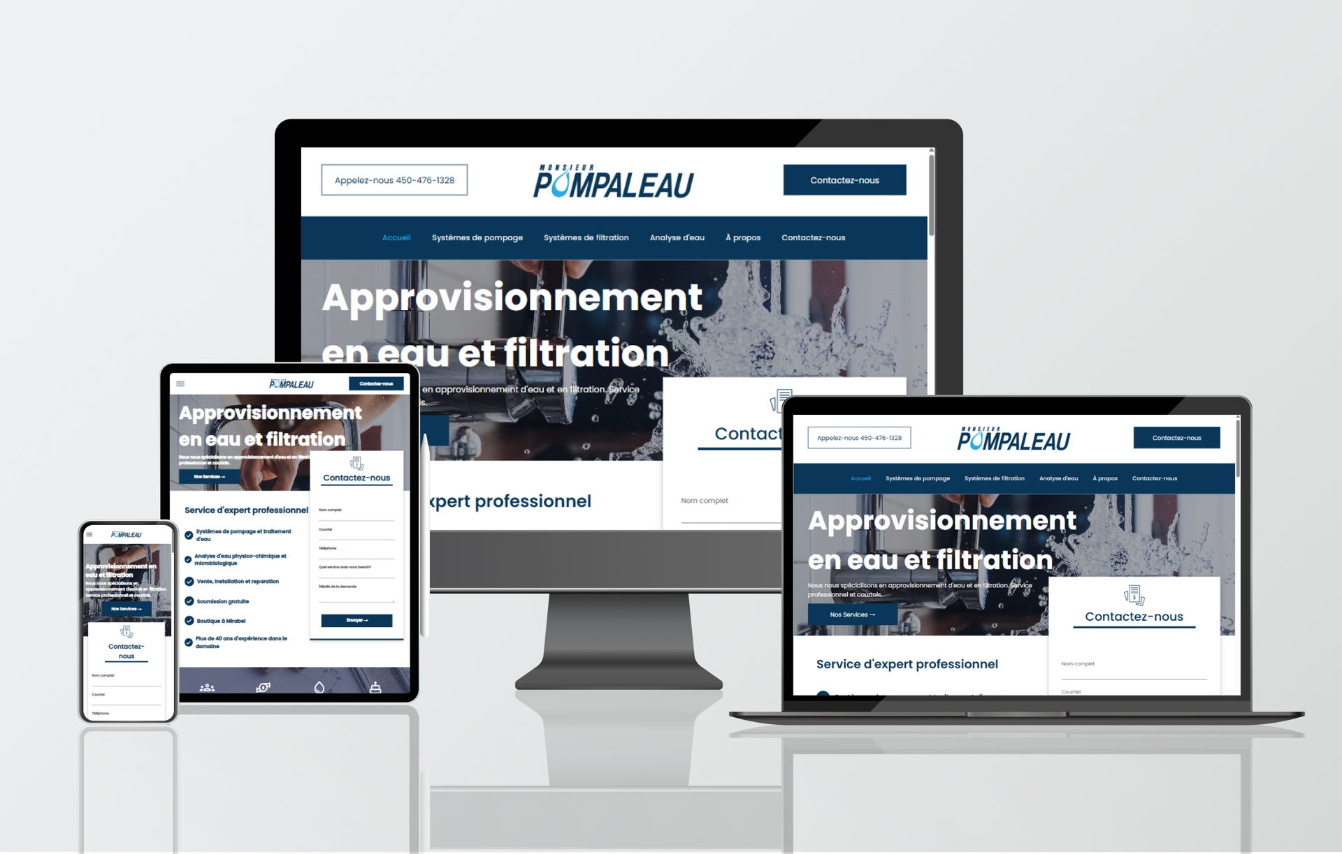 Présentation du site Pompaleau sur plusieurs appareils