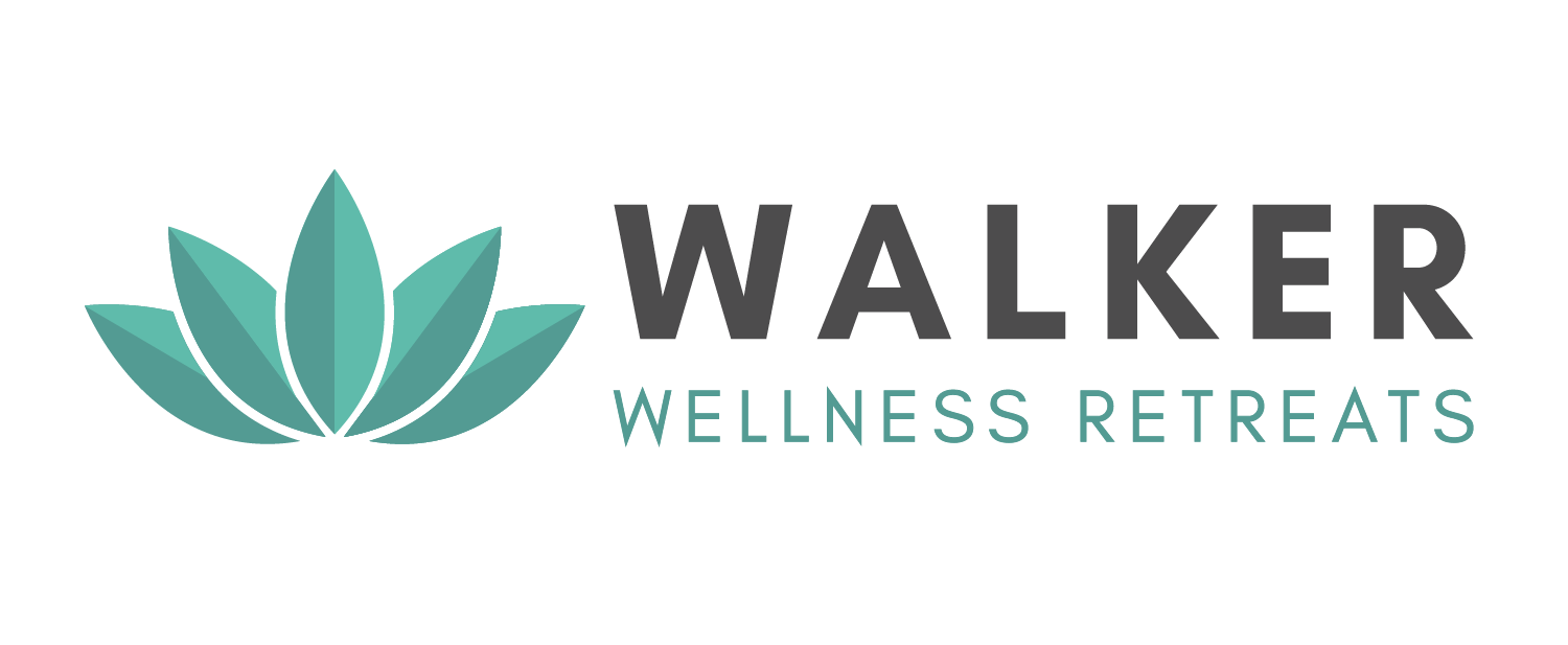 Walker Wellness Retreats logo with teal lotus icon and gray text on white background