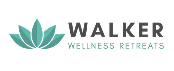 Walker Wellness Retreats logo with teal lotus icon and gray text on white background