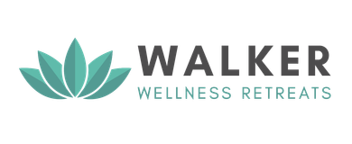 Walker Wellness Retreats logo with teal lotus icon and gray text on white background