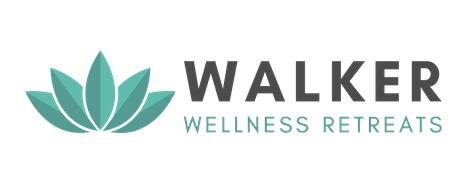 Walker Wellness Retreats logo with teal lotus icon and gray text on white background