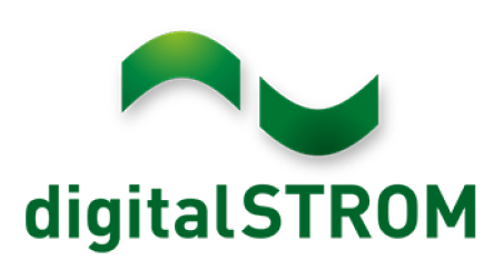 Logotipo de DigitalStrom: Dos formas verdes en forma de ondas sobre la palabra
