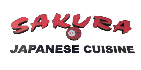Sakura Japanese Cuisine logo in red and black text on a white background