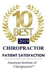 2019 “10 Best Chiropractor Patient Satisfaction” award with gold laurel wreath and blue banner